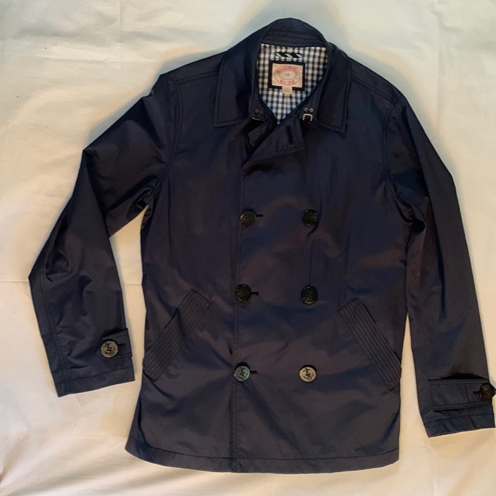 Brooks Brothers Women’s Pea Coat Style Rain Jacket with Gingham Lining